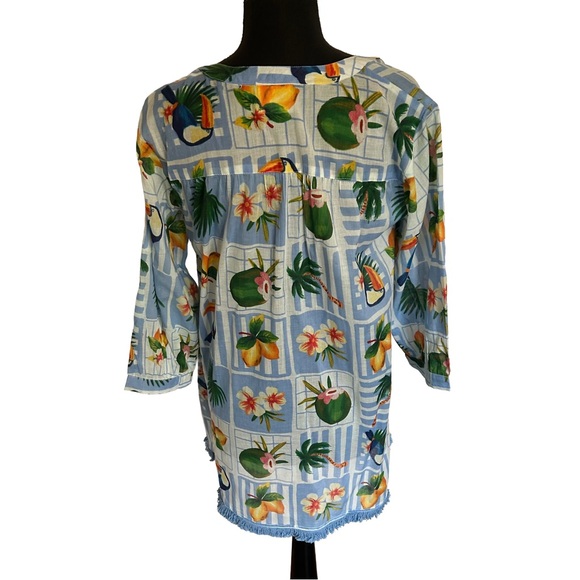 True Destinations Women’s Cover Up Resort Tropical Blue Floral Tunic Top. Size M - Picture 6 of 14